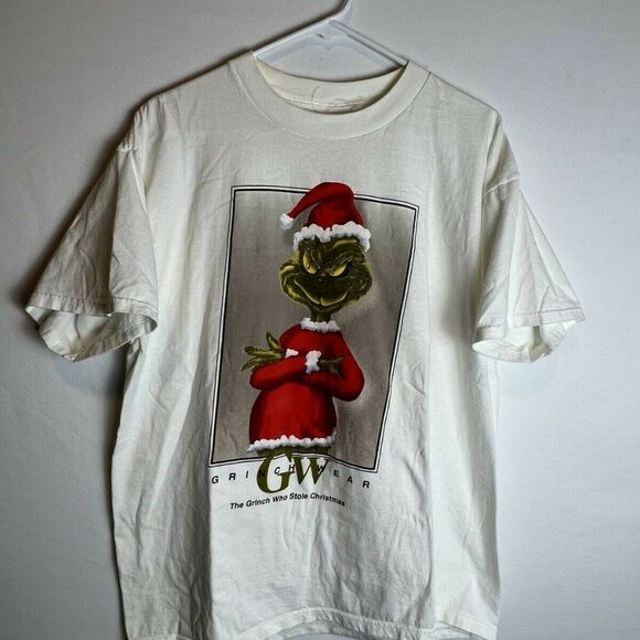 Grinch Who Stole Christmas 1997 Suess Wear Vintage White T-Shirt Red Suit XL - Picture 1 of 5